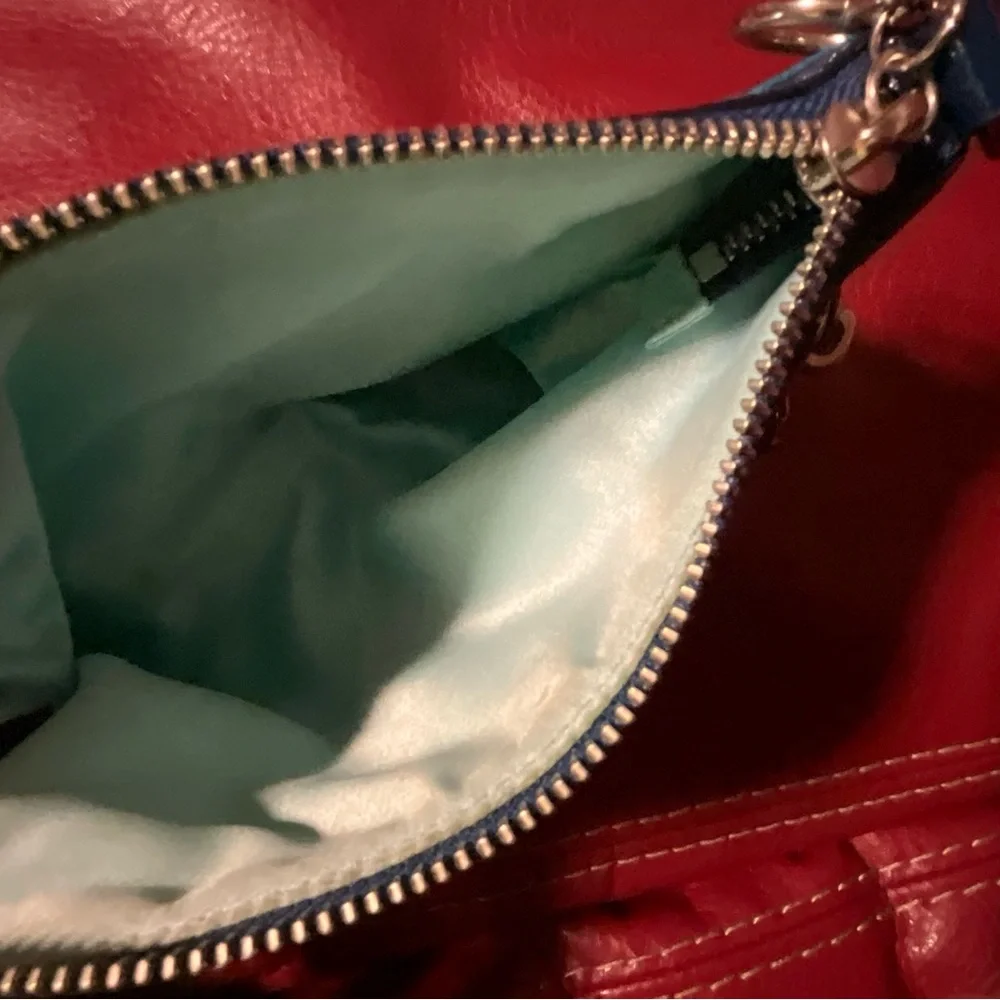 Coach Poppy Blue and Green Patterned Satin Wristlet - Picture 5 of 9